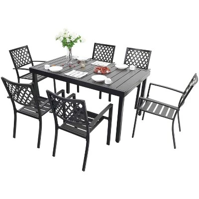 7PC Metal Patio Dining Set With Rectangular Expandable Table & 6 Chairs - Captiva Designs 1 7PC Metal Patio Dining Set With Rectangular Expandable Table & 6 Chairs - Captiva Designs