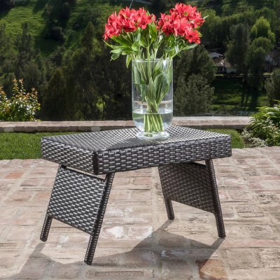 Thira Wicker Adjustable Folding Side Table - Mocha - Christopher Knight Home 1 Thira Wicker Adjustable Folding Side Table - Mocha - Christopher Knight Home