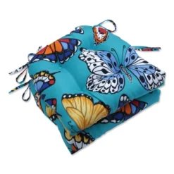 Butterfly Garden 2pc Outdoor/Indoor Deluxe Tufted Chair Pads Turquoise - Pillow Perfect -Crosley Sales Store GUEST 46a63f28 91e7 45b0 b4fb 89946c69c373