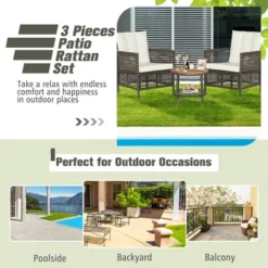 Costway Patiojoy 3PCS Patio Rattan Furniture Set Cushioned Sofas Wood Table Top W/Shelf -Crosley Sales Store GUEST 46ac2c17 daca 4767 9e1a 6160fca6b422