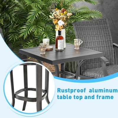 Costway 3PCS Patio Rattan Bar Table Stools Set Aluminum 360° Swivel Chairs With Padded Seat 7 Costway 3PCS Patio Rattan Bar Table Stools Set Aluminum 360° Swivel Chairs With Padded Seat - Image 7