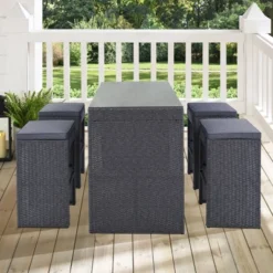 5pc Outdoor Rattan Bar Set With Stools & Cushions- Gray - WELLFOR -Crosley Sales Store GUEST 47370578 591c 4d70 932c 44a2a6b0b068