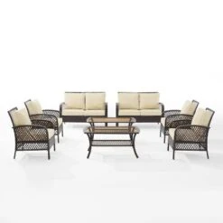 Tribeca 8pc Outdoor Wicker Conversation Set - Sand/Brown - Crosley -Crosley Sales Store GUEST 4a3d62af fefd 47d5 9c28 52f685e37169