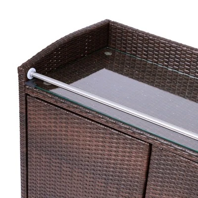 Teamson Home 39.5" Veronica Rolling Outdoor PE Rattan Bar Cart With Storage, Brown 9 Teamson Home 39.5" Veronica Rolling Outdoor PE Rattan Bar Cart With Storage, Brown - Image 9