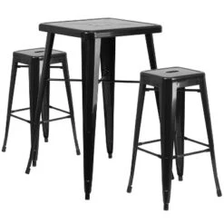 Flash Furniture Commercial Grade 23.75" Square Metal Indoor-Outdoor Bar Table Set With 2 Square Seat Backless Stools -Crosley Sales Store GUEST 4a6a2d07 038f 498a 8815 42e4191edc7f