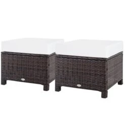 Outsunny 2 Pc 20" Outdoor PE Rattan Wicker Ottoman, Fade-Resistant Patio Footrest With Soft Cushion, Steel Frame, Dark Brown, White -Crosley Sales Store GUEST 4ae39110 d32d 4980 b7a0 be5228e84fd9