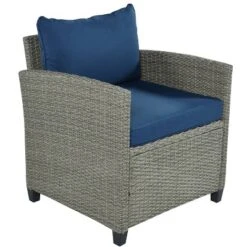 5pc Outdoor Wicker Conversation Set With Cushions - Blue - GODEER -Crosley Sales Store GUEST 4bc3d17c 24e1 42c2 a8d5 d0d97fcea9e1