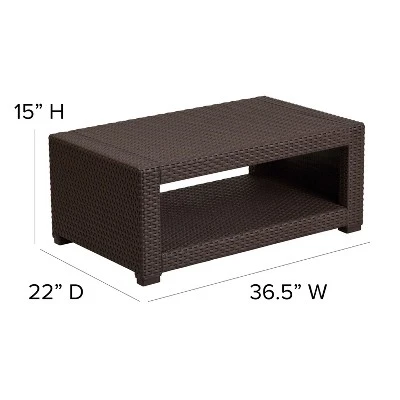 Emma And Oliver Chocolate Brown Faux Rattan Coffee Table 3 Emma And Oliver Chocolate Brown Faux Rattan Coffee Table - Image 3