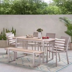Otero 6pc Outdoor Aluminum Dining Set - Natural/Gray/Silver - Christopher Knight Home