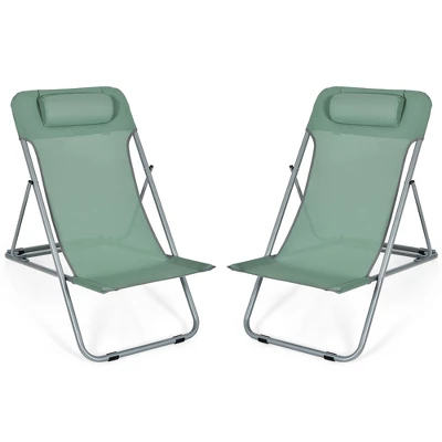 Costway Set Of 2 Beach Chair Portable 3-Position Lounge Chair W/ Headrest BlueGreenOrange 10 Costway Set Of 2 Beach Chair Portable 3-Position Lounge Chair W/ Headrest BlueGreenOrange - Image 10