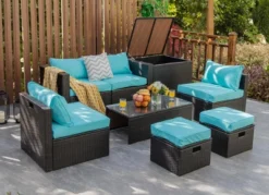 Costway 8PCS Patio Rattan Furniture Set Space-Saving Storage Cushion BlackTurquoiseNavy Cover -Crosley Sales Store GUEST 4ce77c60 8417 4fe8 9f8b 26ca5936fe61