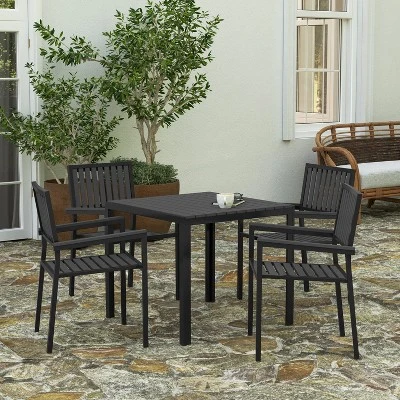 Merrick Lane 5 Piece Indoor/Outdoor Dining Set With Table And Four Chairs With Black Poly Resin Slats 1 Merrick Lane 5 Piece Indoor/Outdoor Dining Set With Table And Four Chairs With Black Poly Resin Slats