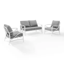 3pc Kaplan Outdoor Steel Conversation Set Gray/White - Crosley -Crosley Sales Store GUEST 4ed980cb eecd 4e14 9369 04f7edc9ed22