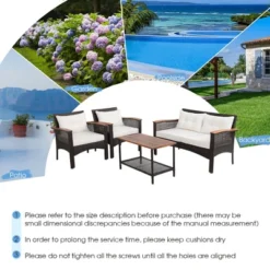 Costway 4PCS Patio Rattan Acacia Wood Furniture Set Cushion Sofa Armrest Deck -Crosley Sales Store GUEST 4f07585e 4ee6 4d3b ac82 b6b8f40604d1