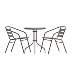 Flash Furniture Lila 23.75'' Round Glass Metal Table With 2 Metal Aluminum Slat Stack Chairs -Crosley Sales Store GUEST 4ffc0ba1 fe30 434c b960 40dd16a3324d