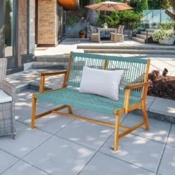 Costway 2-Person Patio Acacia Wood Bench Loveseat Chair Garden Furniture BlackGreyTurquoise 19 Costway 2-Person Patio Acacia Wood Bench Loveseat Chair Garden Furniture BlackGreyTurquoise -Crosley Sales Store GUEST 50562439 fb4a 4e2b 9f1d e20fed346a37