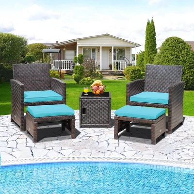 Costway 5PCS Patio Rattan Furniture Set Ottoman Cushioned W/Cover Space Saving Off White/Gray/Red/Turquoise 12 Costway 5PCS Patio Rattan Furniture Set Ottoman Cushioned W/Cover Space Saving Off White/Gray/Red/Turquoise - Image 12