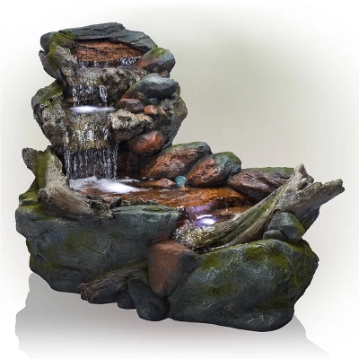 28" Resin 3-Tier Rainforest Fountain With LED Lights Bronze - Alpine Corporation 2 28" Resin 3-Tier Rainforest Fountain With LED Lights Bronze - Alpine Corporation - Image 2