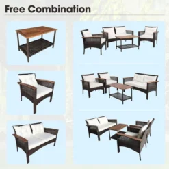 Costway 4PCS Patio Rattan Acacia Wood Furniture Set Cushion Sofa Armrest Deck -Crosley Sales Store GUEST 518e8526 837f 4912 a711 6c494dcfd322