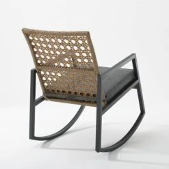 Komodo Modern Boho Faux Rattan & Metal Outdoor Rocking Chair With Cushion - Brown/Gray - Saracina Home -Crosley Sales Store GUEST 520cdeec 4f51 489c aadc c2148f573b0c