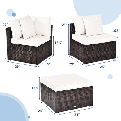 Costway 4PCS Patio Rattan Wicker Sofa Furniture Set Cushioned Conversation Ottoman Set 4 Costway 4PCS Patio Rattan Wicker Sofa Furniture Set Cushioned Conversation Ottoman Set - Image 4