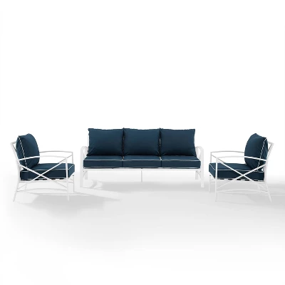 Kaplan 3pc Outdoor Sofa Set With Sofa & 2 Arm Chairs - Navy - Crosley 1 Kaplan 3pc Outdoor Sofa Set With Sofa & 2 Arm Chairs - Navy - Crosley