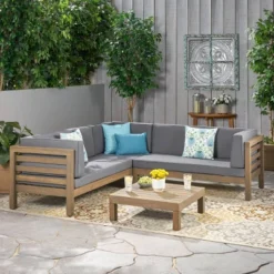 Oana 4pc Acacia Wood Patio Sectional Chat Set W/ Cushions - Christopher Knight Home -Crosley Sales Store GUEST 52f90f5f a2d5 4a8f 8802 7ae1336b46d2