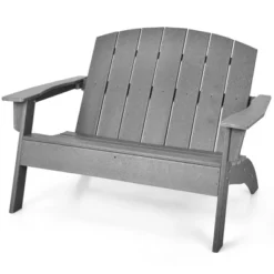 Costway Patio Adirondack Chair Loveseat Bench HDPE Weather Resistant Deck Grey