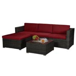 5pc Rattan Wicker Outdoor Conversation Set - Gray/Red - GODEER 12 5pc Rattan Wicker Outdoor Conversation Set - Gray/Red - GODEER -Crosley Sales Store GUEST 540def80 cd49 43b6 abd3 f4259474efbd