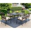 7pc Outdoor Dining Set With Chairs With Cushions & Large Metal Table With Umbrella Hole - Captiva Designs
