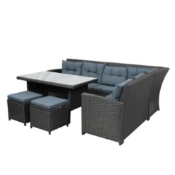 6pc Wicker Patio Conversation Set With Glass Table Ottomans & Cushions - Black/Dark Gray - GODEER -Crosley Sales Store GUEST 5498f313 587f 40b7 9dee fab1d70140b4