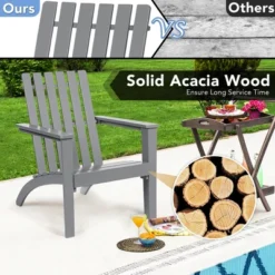 Costway 3PCS Patio Adirondack Chair Side Table Set Solid Wood Garden Deck Grey -Crosley Sales Store GUEST 54c62b35 90a4 4212 9064 de00f030dbec