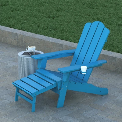 Emma And Oliver Set Of 2 Adirondack Chairs With Cup Holders And Pull Out Ottoman, All-Weather HDPE Indoor/Outdoor Lounge Chairs 3 Emma And Oliver Set Of 2 Adirondack Chairs With Cup Holders And Pull Out Ottoman, All-Weather HDPE Indoor/Outdoor Lounge Chairs - Image 3