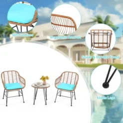 Tangkula 3PCS Patio Rattan Furniture Set With Round Tempered Glass Top Table & 2 Rattan Armchairs White/Turquoise/Red -Crosley Sales Store GUEST 56a9d3b4 276d 40ec 9614 a05daff46d73