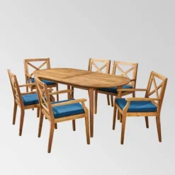 Pines 7pc Acacia Oval Wood Dining Set - Christopher Knight Home