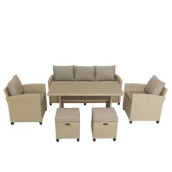 6pc Outdoor Wicker Conversation Set With Arm Chairs, Sofa, Ottomans & Coffee Table - Brown - GODEER -Crosley Sales Store GUEST 57cd4487 55a0 4536 877c 2075c0cfb355