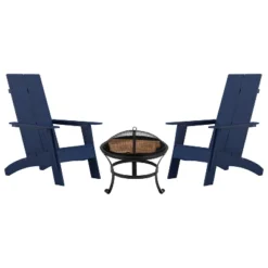 Merrick Lane Outdoor Set With Modern Adirondack Rocking Chairs & Wood Burning Fire Pit, Poker & Spark Screen -Crosley Sales Store GUEST 588b6c2e dc78 427b b66e 702972d6daf0
