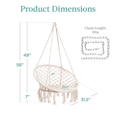 Best Choice Products Handwoven Cotton Macramé Hammock Hanging Chair Swing For Indoor & Outdoor Use W/ Backrest 6 Best Choice Products Handwoven Cotton Macramé Hammock Hanging Chair Swing For Indoor & Outdoor Use W/ Backrest - Image 6