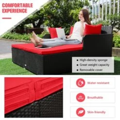 Tangkula Patio Rattan Daybed With 4 Pillows Cushioned Sofa For Outdoor -Crosley Sales Store GUEST 5b7896a0 b31a 48b5 a996 1ba44f1d6e69
