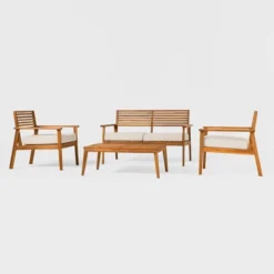 Saracina Home 4pc Mid-Century Modern Slatted Acacia Outdoor Patio Conversation Furniture Set -Crosley Sales Store GUEST 5bd5681e 7e46 43b4 a961 a82e40c62e87