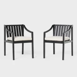 Saracina Home 2pk Mid-Century Modern Slatted Outdoor Acacia Arm Chairs With Cushions -Crosley Sales Store GUEST 5c6ca3ac 7a3b 49de 8a2d c30f230bda0e
