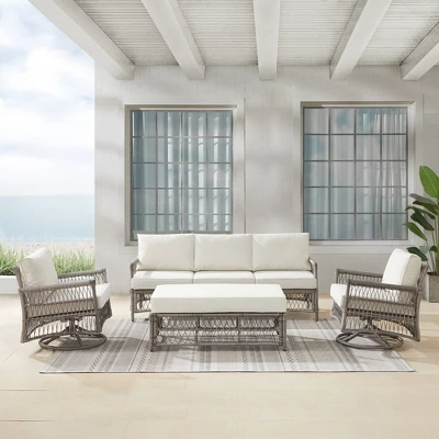 4pc Thatcher Outdoor Steel Seating Set Creme/Driftwood - Crosley 2 4pc Thatcher Outdoor Steel Seating Set Creme/Driftwood - Crosley - Image 2