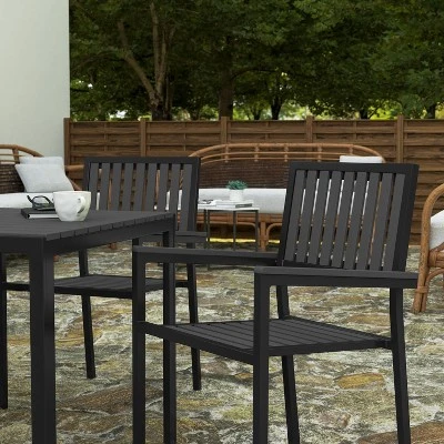 Merrick Lane 5 Piece Indoor/Outdoor Dining Set With Table And Four Chairs With Black Poly Resin Slats 5 Merrick Lane 5 Piece Indoor/Outdoor Dining Set With Table And Four Chairs With Black Poly Resin Slats - Image 5