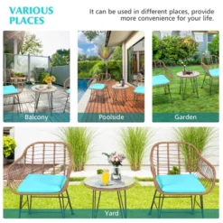 Tangkula 3PCS Patio Rattan Furniture Set With Round Tempered Glass Top Table & 2 Rattan Armchairs White/Turquoise/Red -Crosley Sales Store GUEST 5e6a0971 60da 45ea a39e 03812b4694ad