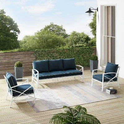Kaplan 3pc Outdoor Sofa Set With Sofa & 2 Arm Chairs - Navy - Crosley 7 Kaplan 3pc Outdoor Sofa Set With Sofa & 2 Arm Chairs - Navy - Crosley - Image 7