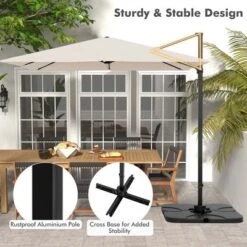 Costway Patio 9.5FT Square Cantilever Offset Hanging Umbrella 2-Tier 360° Outdoor Beige/ Coffee/Navy -Crosley Sales Store GUEST 5ecfab12 a449 44e6 b60a 930f72348057