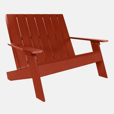 Italica 4pc Outdoor Set With Modern Adirondack Chairs, Double Wider Adirondack Chair & Side Table - Rustick Red - Highwood 5 Italica 4pc Outdoor Set With Modern Adirondack Chairs, Double Wider Adirondack Chair & Side Table - Rustick Red - Highwood - Image 5