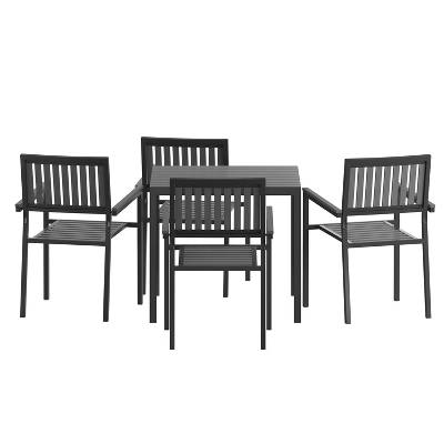 Merrick Lane 5 Piece Indoor/Outdoor Dining Set With Table And Four Chairs With Black Poly Resin Slats 10 Merrick Lane 5 Piece Indoor/Outdoor Dining Set With Table And Four Chairs With Black Poly Resin Slats - Image 10