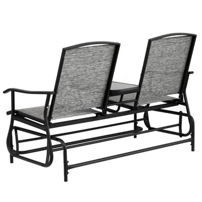 Gardenised Two Person Outdoor Double Swing Glider Chair Set With Center Tempered Glass Table, Loveseat Lawn Rocker Bench 3 Gardenised Two Person Outdoor Double Swing Glider Chair Set With Center Tempered Glass Table, Loveseat Lawn Rocker Bench - Image 3