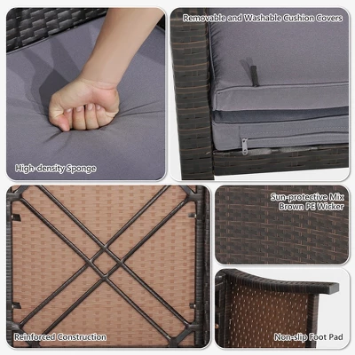 Costway 5PCS Patio Rattan Furniture Set Ottoman Cushioned W/Cover Space Saving Off White/Gray/Red/Turquoise 8 Costway 5PCS Patio Rattan Furniture Set Ottoman Cushioned W/Cover Space Saving Off White/Gray/Red/Turquoise - Image 8